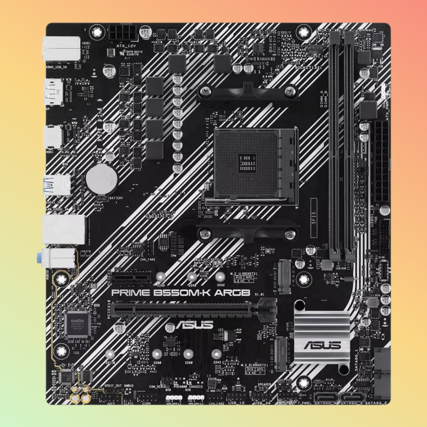 ASUS PRIME B550M-K ARGB Motherboard - AMD Socket AM4, AMD B550, 2 x DIMM Slots, DP,HDMI, 2 x M.2 slots, 128 Mb Flash ROM