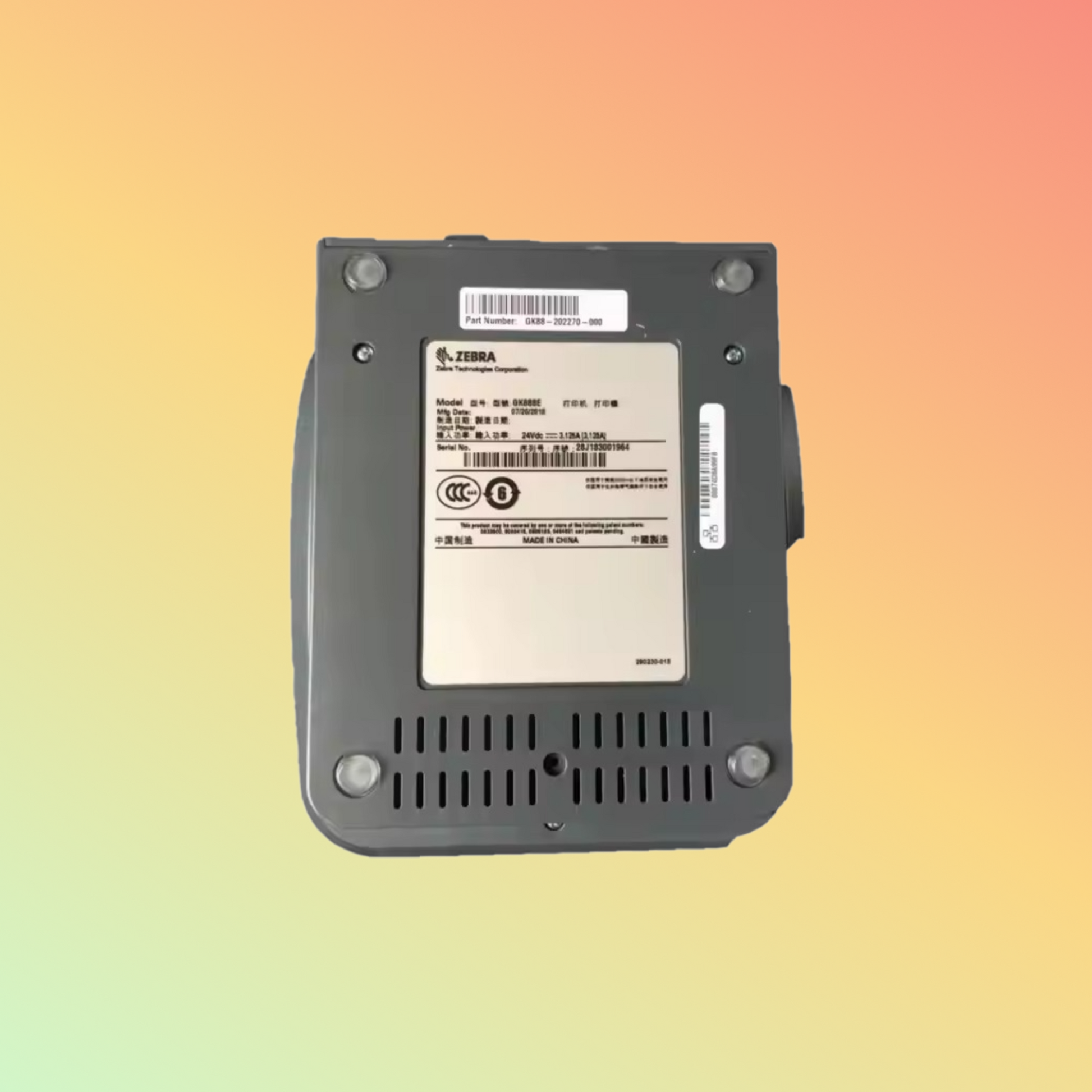 Efficient Zebra GK888E desktop printer, offers precise 203dpi printing for labels up to 4.09" wide