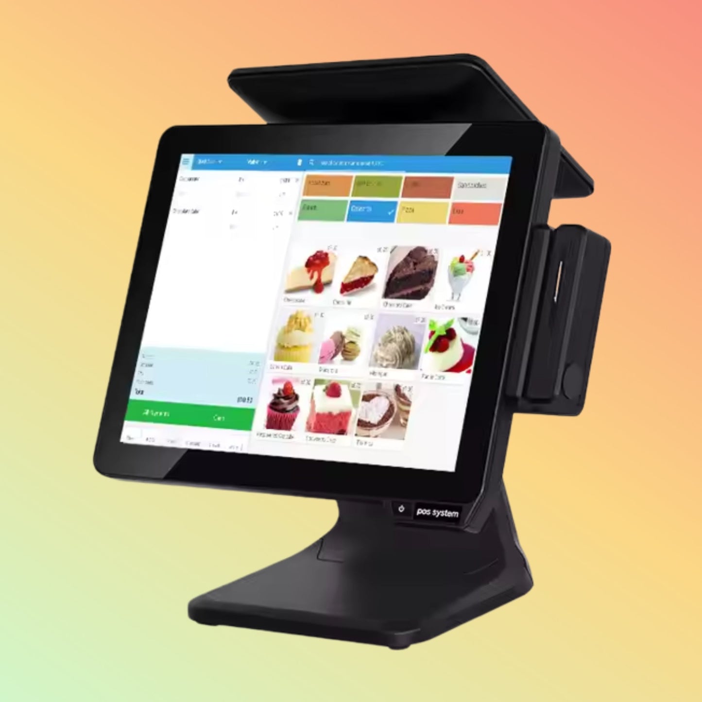 15-inch fanless POS system with a touch screen and aluminum alloy casing, ideal for quiet retail environments