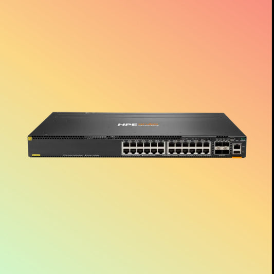 HPE Aruba CX 6300M (JL662A) Switch - 24 x Gigabit Ethernet BaseT PoE+ Ports, 4 x 1G/10G/25G/50G* SFP Ports, 1 x USB‑C Console