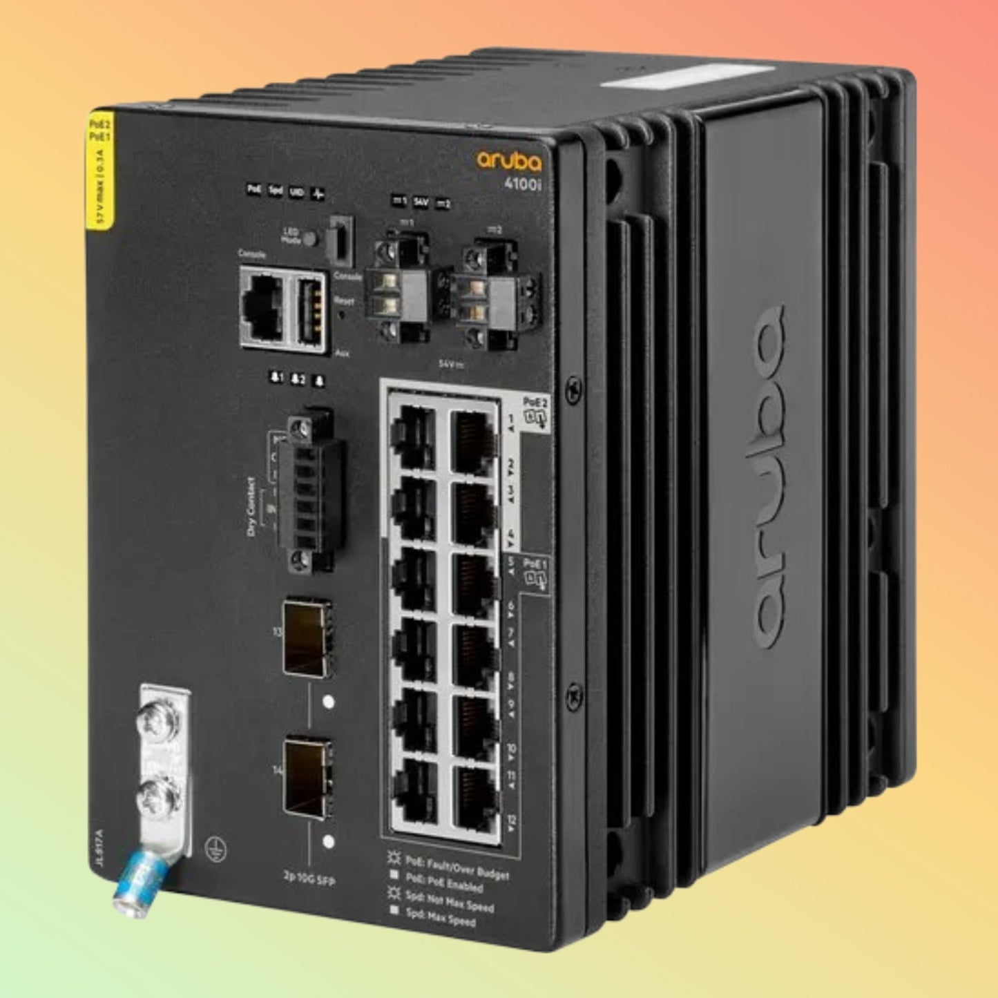 HPE Aruba 4100i (JL817A) Switch - 12 x 100M/1G Base-T PoE Ports, 2 x 1G/10G SFP Ports