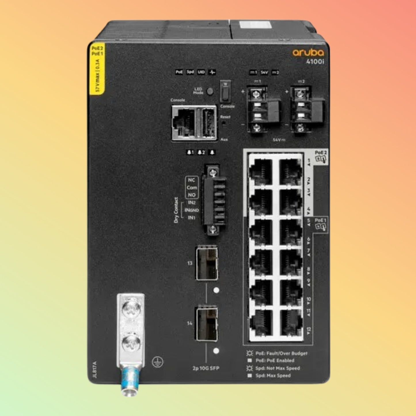 HPE Aruba 4100i (JL817A) Switch - 12 x 100M/1G Base-T PoE Ports, 2 x 1G/10G SFP Ports
