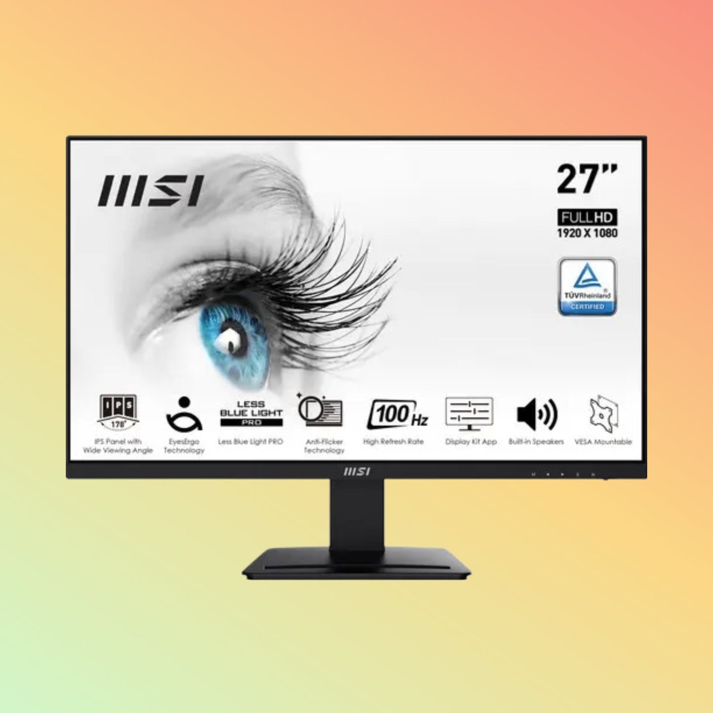 MSI PRO MP273A Monitor - 27" FHD (1920 x 1080), IPS, Tilt, HDMI, DP, VGA, 300 nits, 100 Hz