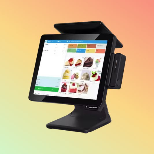 15-inch fanless all-in-one POS system featuring a sleek aluminum alloy body, ideal for fast-paced retail environments