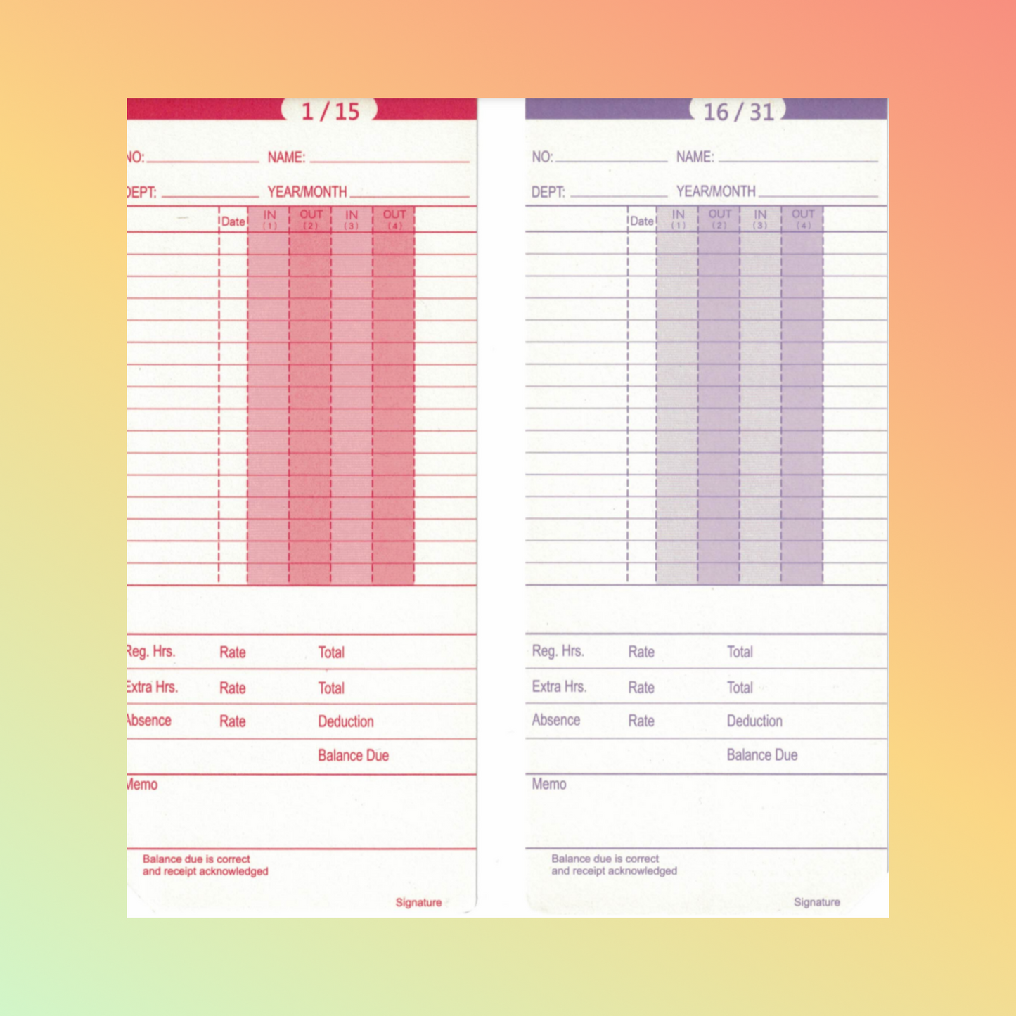 UT2000 ORIGINAL Time Cards