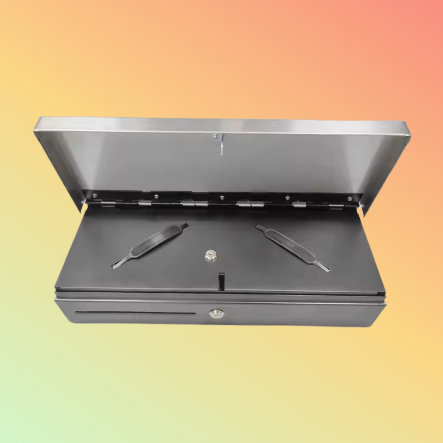 Kasrow 460mm POS flip-top cash drawer, 6 bills, 8 coins, durable