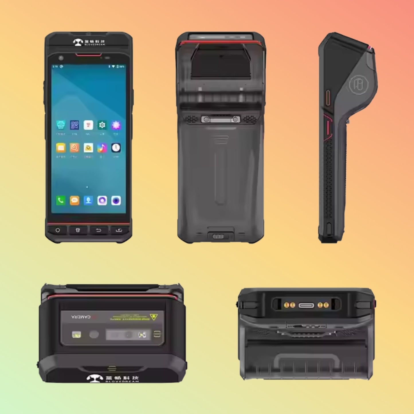 Android 13 Handheld PDA, 58mm Printer, 1/2D Scanner, NFC, 16GB, 5"