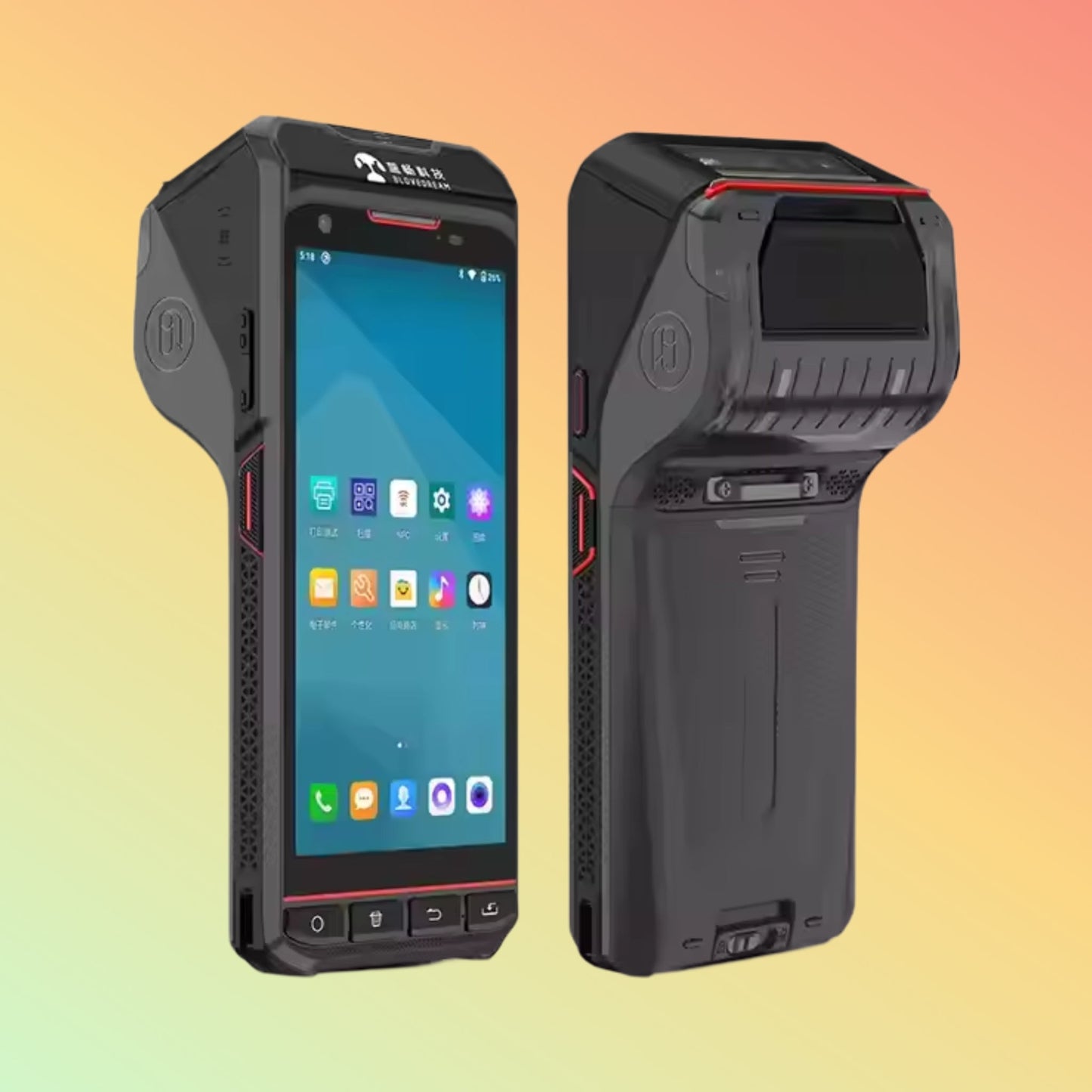 Android 13 Handheld PDA, 58mm Printer, 1/2D Scanner, NFC, 16GB, 5"