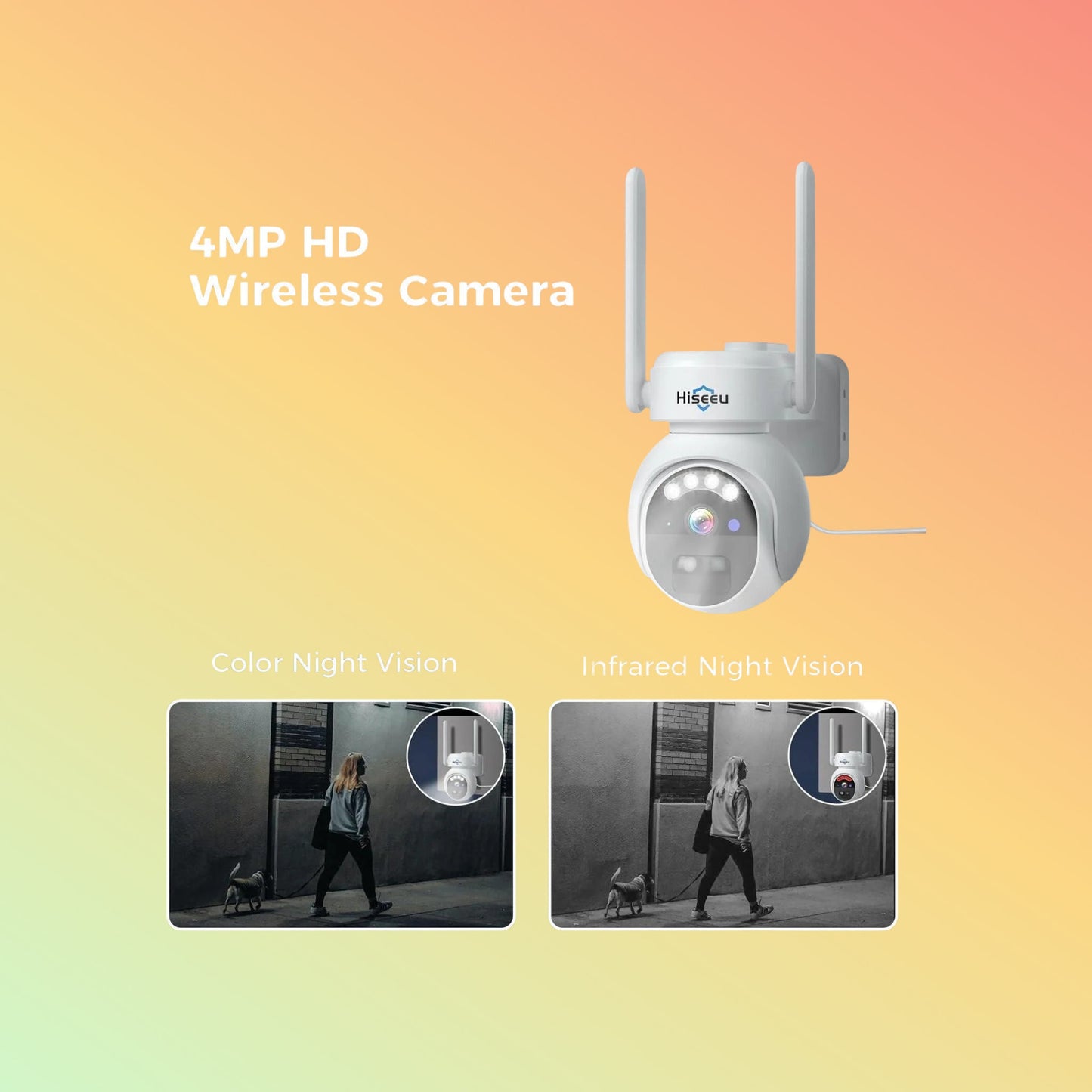 Hiseeu 4MP Solar PTZ 360° View Wireless Battery Camera WIth No Monthly Fee Color Night Vision