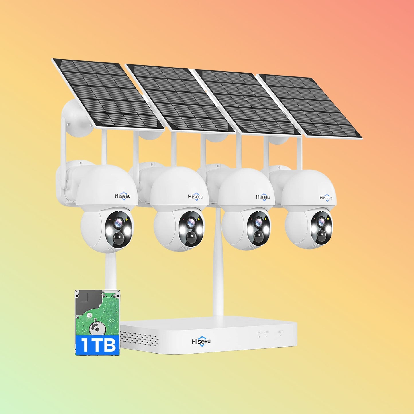 Hiseeu 4MP Solar Wireless Security System – 4K NVR, 2.4G/5G WiFi, HDD