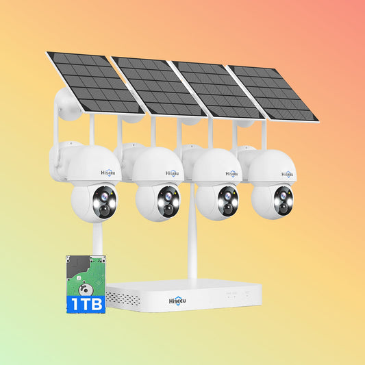 Hiseeu 4MP Solar Wireless Security System – 4K NVR, 2.4G/5G WiFi, HDD