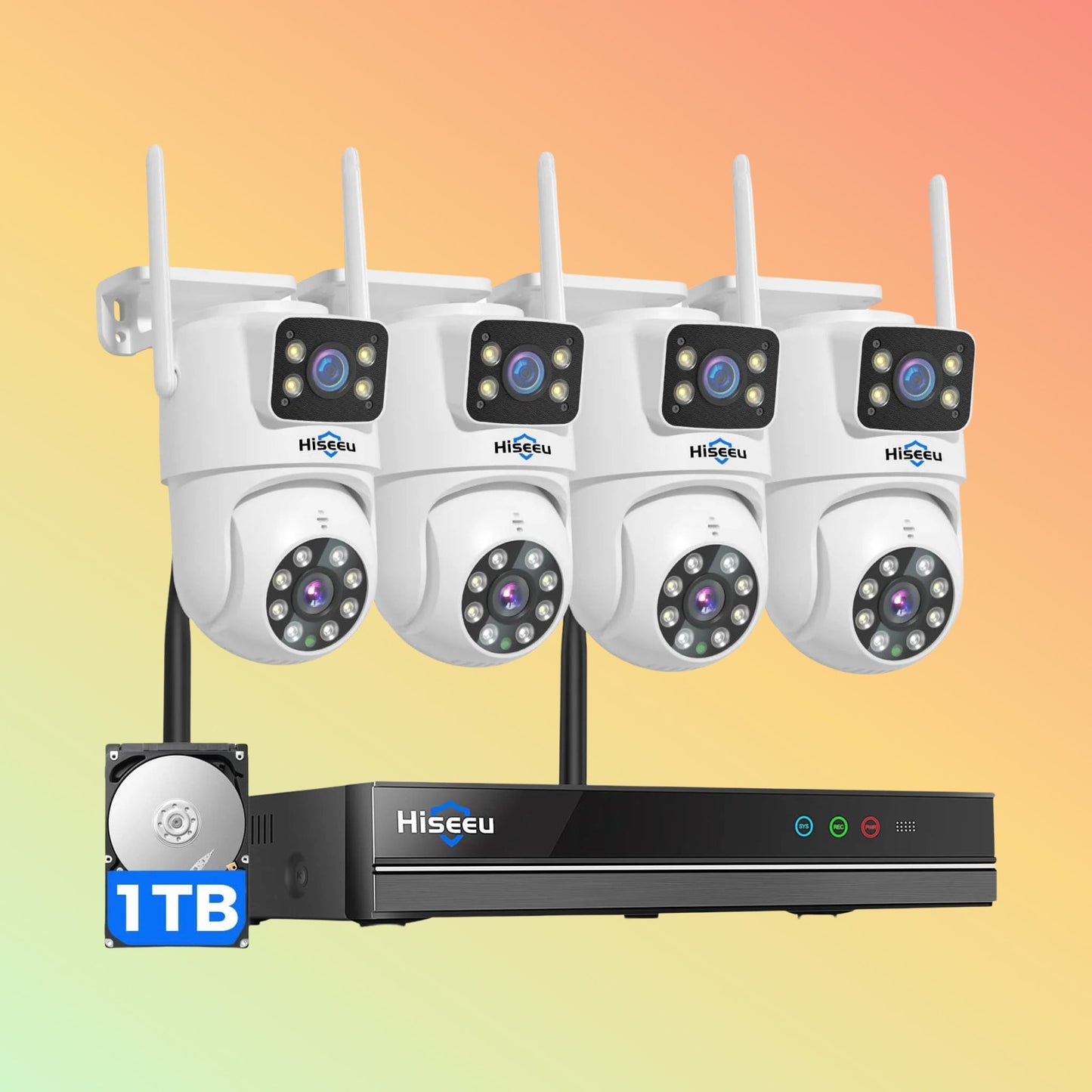 Hiseeu 2K Dual Lens Wireless Security System – 4K NVR, 1TB HDD, 16CH