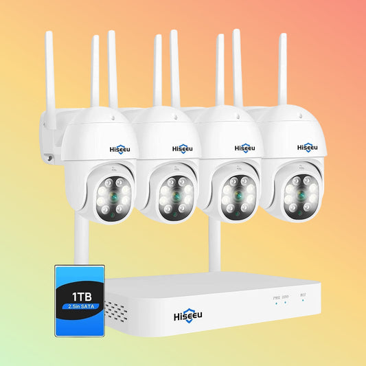 Hiseeu [Wireless , Expandable 10Channels] 2K PTZ Home Security Camera System BUILD-IN 1T HDD