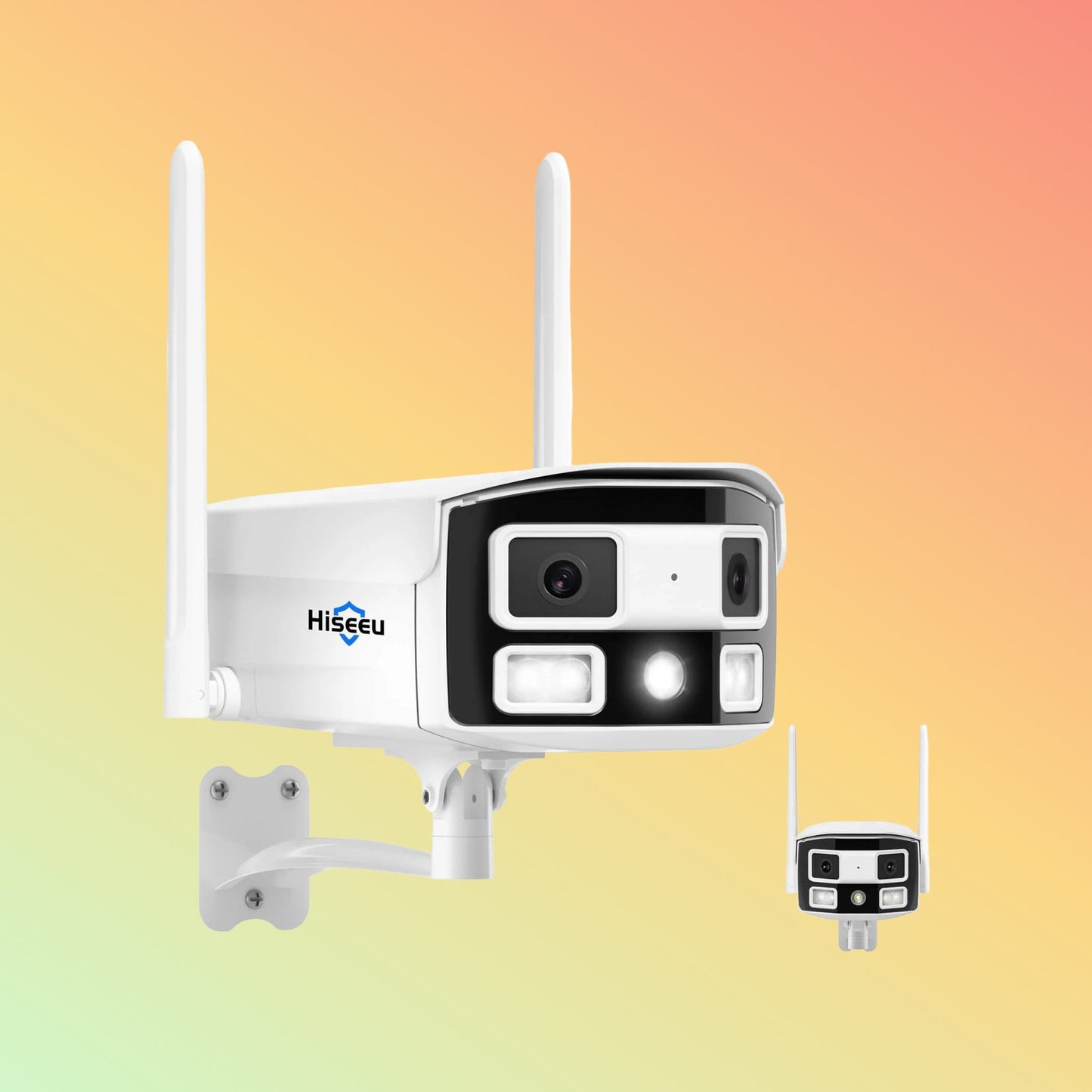 Hiseeu Ultra Wide Angle Dual Lens 4MP WiFi Pro Wireless Security Camera Outdoor, 2.4/5 GHz, 180° Viewing Angle, Black Light Night Vision, Two-Way Audio, IP66 Waterproof, Supports 24/7 Recording