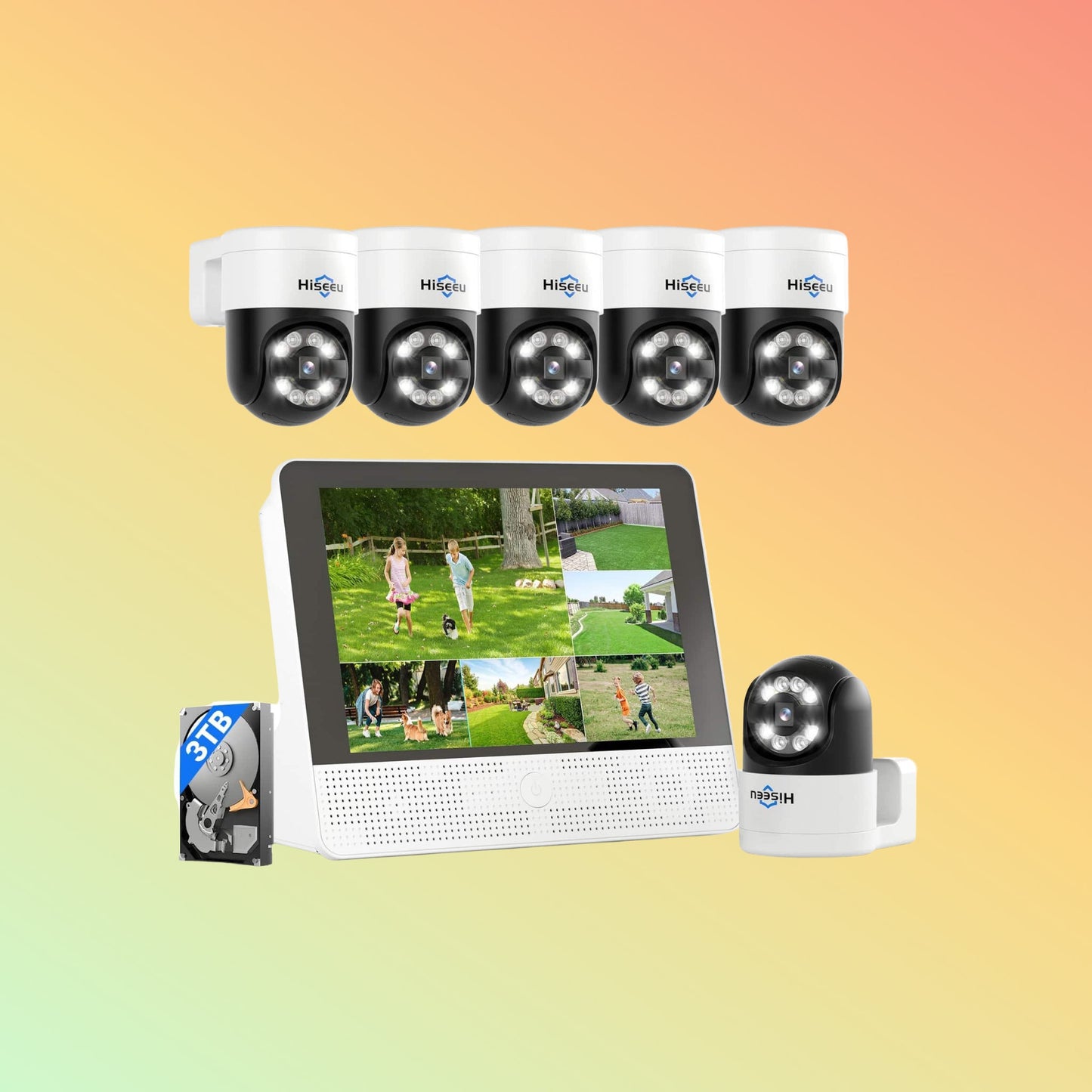 Hiseeu 5MP PTZ PoE Security System – 4K 12" NVR, 330° View, 3TB HDD