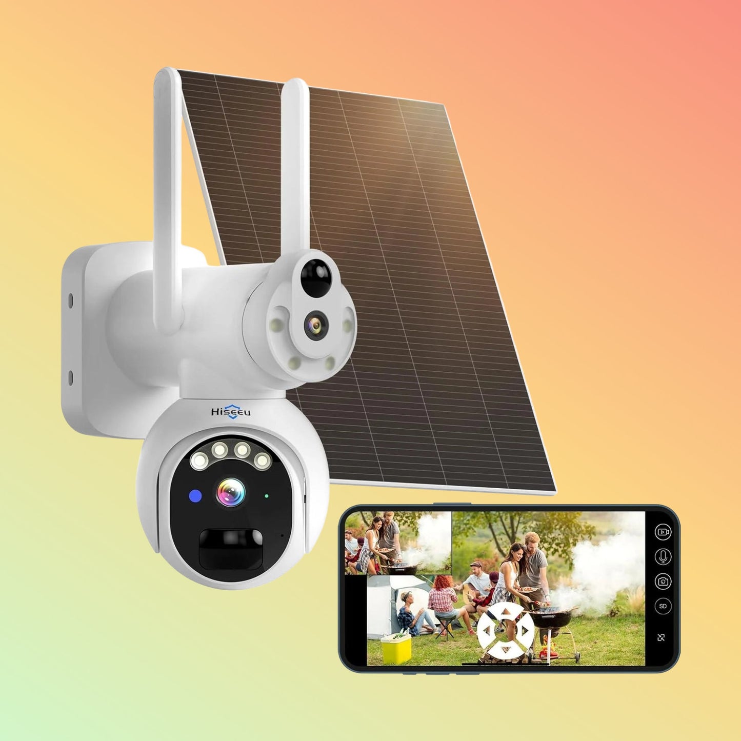 Hiseeu 2K No WiFi Dual Lens 4G Cellular Wireless Solar Powered Security Cameras Outdoor With 300MB SIM Card