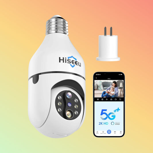 Hiseeu 2K PTZ 10X Zoom Wireless 𝟯𝟲𝟬° 𝙑𝙞𝙚𝙬 Light Bulb Camera with 5G&2.4GHz Wi-Fi & No Subscription