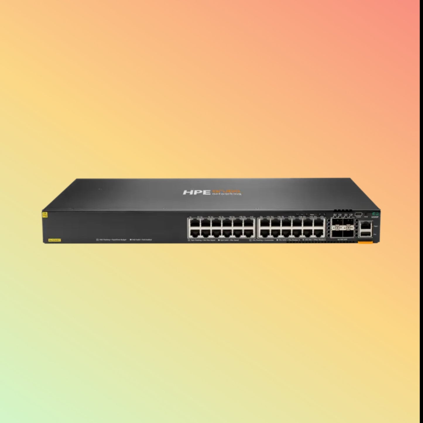 HPE Aruba CX 6300F (JL666A) Switch - 24 x Gigabit Ethernet BaseT Ports, 4 x 1G/10G/25G/50G SFP Ports, 1 x USB‑C Console, 1 x OOBM