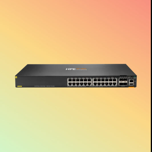 HPE Aruba CX 6300F (JL666A) Switch - 24 x Gigabit Ethernet BaseT Ports, 4 x 1G/10G/25G/50G SFP Ports, 1 x USB‑C Console, 1 x OOBM