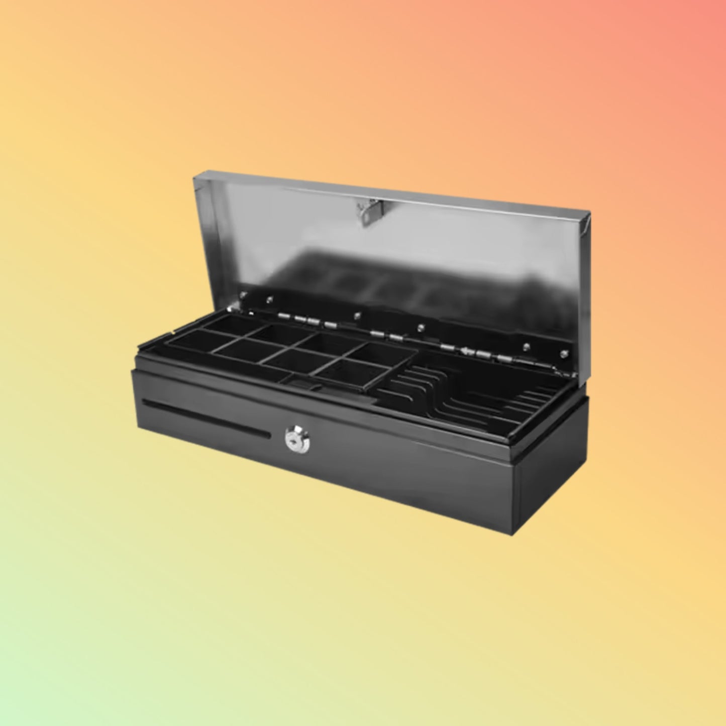 POS System Safe Cash Box Adjustable Flip Top Metal Cash Drawer With Key Lock