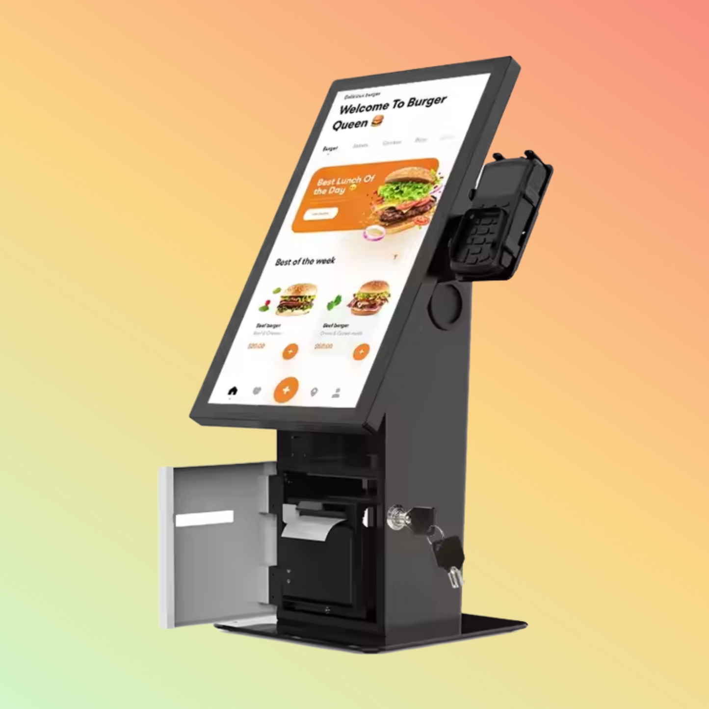 MAKEN Desktop 21.5 Inch Android Catering Touch Screen Food Ordering Self Service Kiosk Payment For Burger Shop