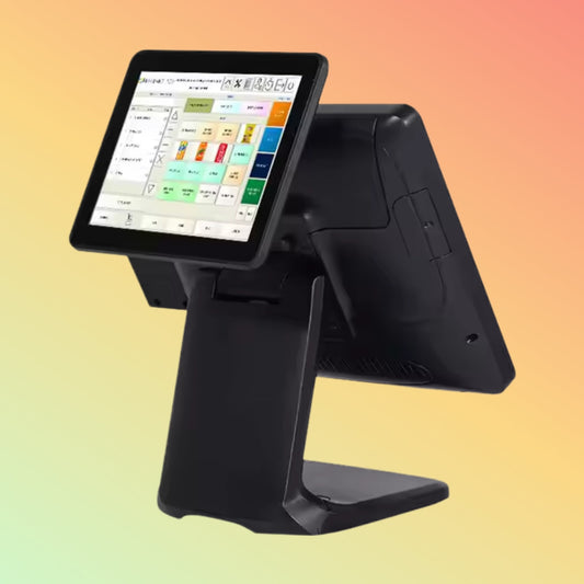 Robust 15-inch aluminum alloy POS system with touch functionality, designed for seamless, fanless operation in busy settings